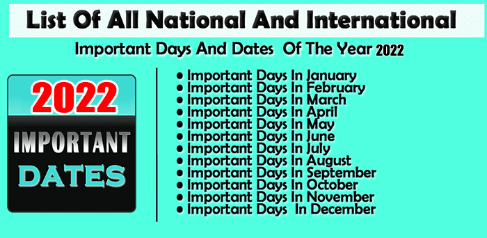 Important Days and Dates