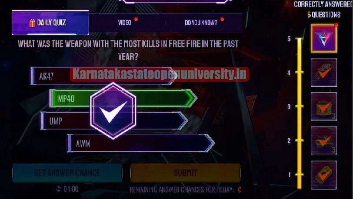 Garena Free Fire Quiz Answers For What was the weapon with Most Kills