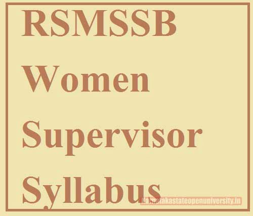 RSMSSB Women Supervisor Syllabus 2022