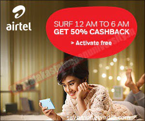 Airtel Night plan with 50% data cash back offer