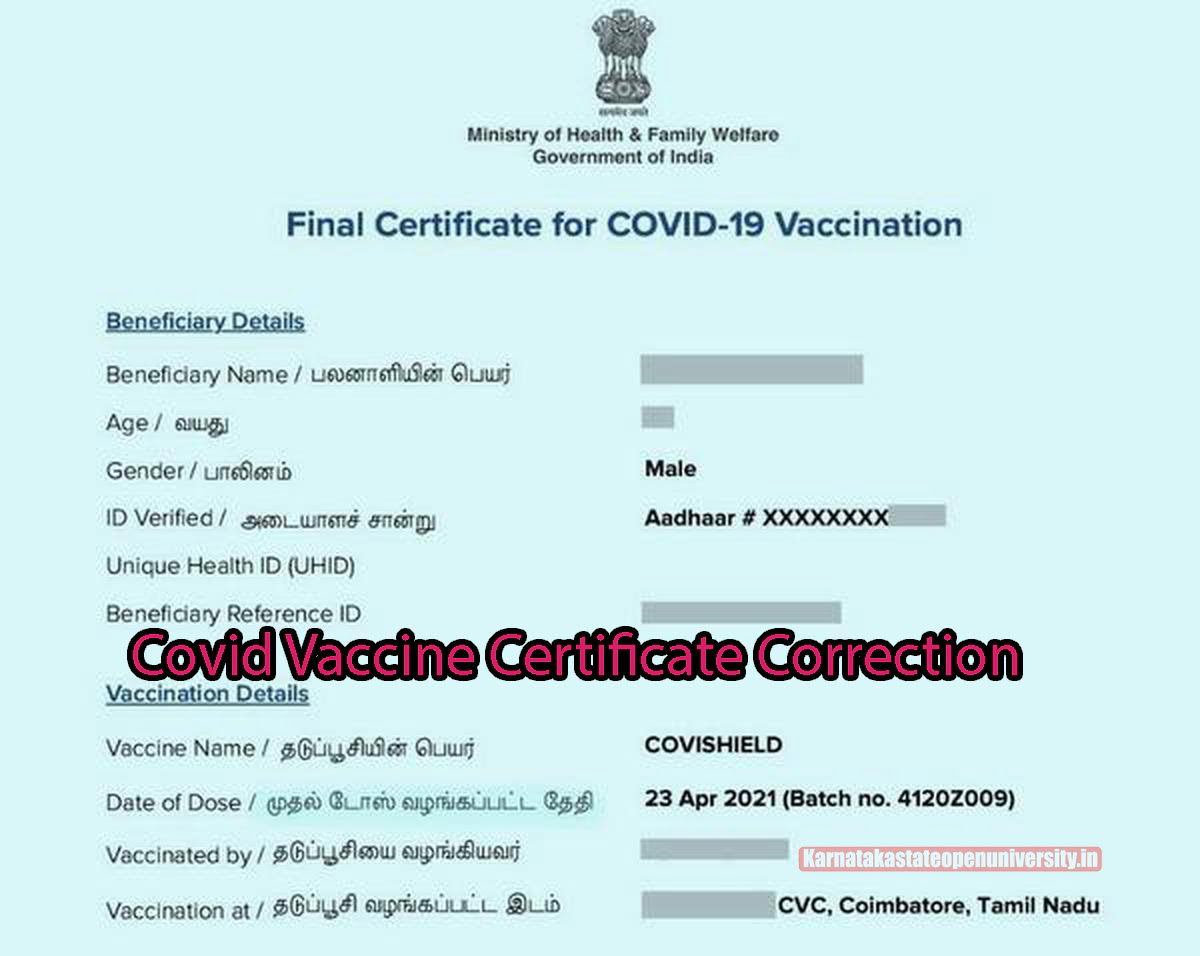 Covid Vaccine Certificate Correction