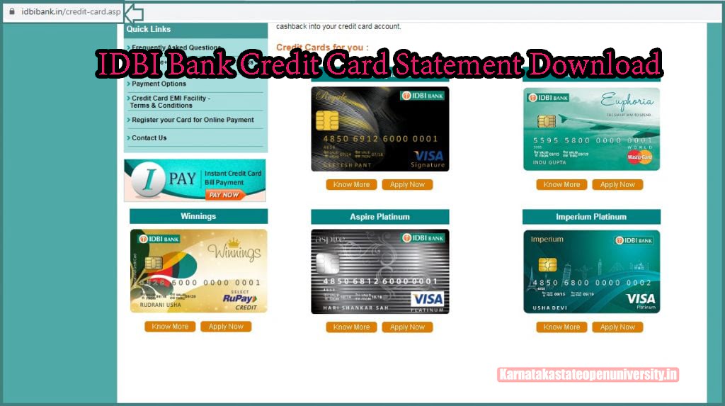 IDBI Bank Credit Card Statement Download