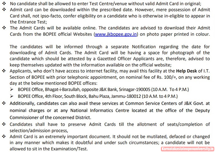 Jammu & Kashmir B.Ed Admit Card 1