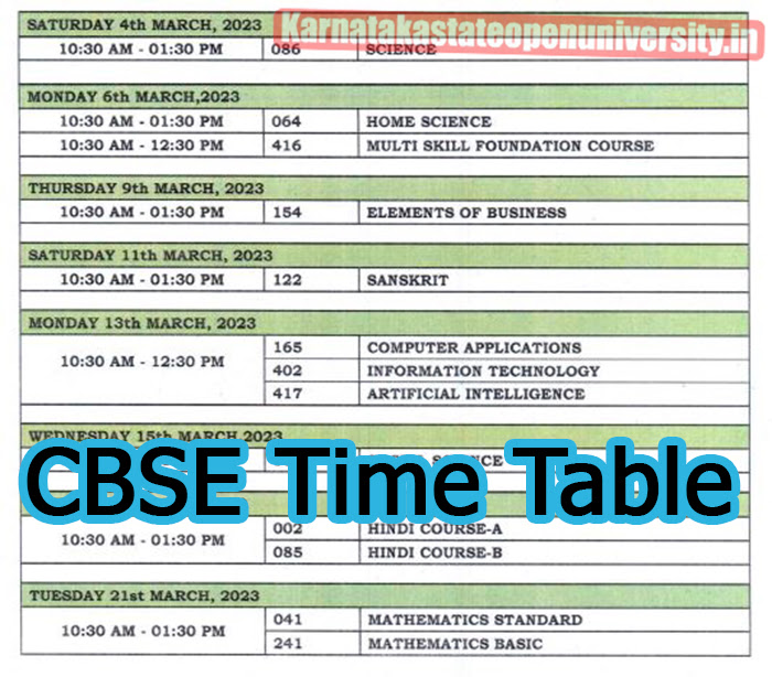 CBSE Time Table 