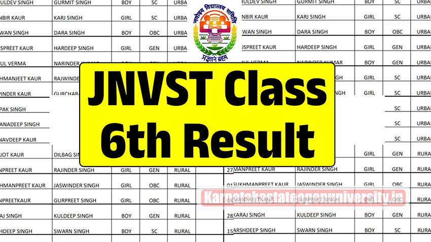 JNVST Class 6 Result